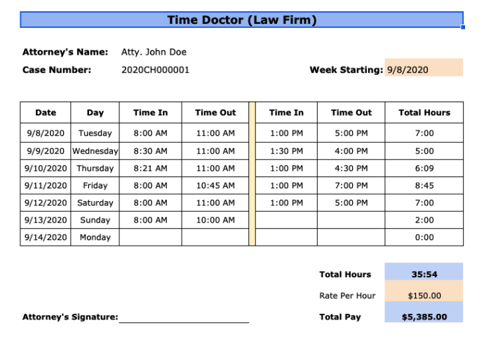 Attorney timesheet template